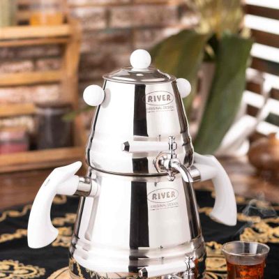 کتری قوری هرمی 3L شیردار استیل سفید