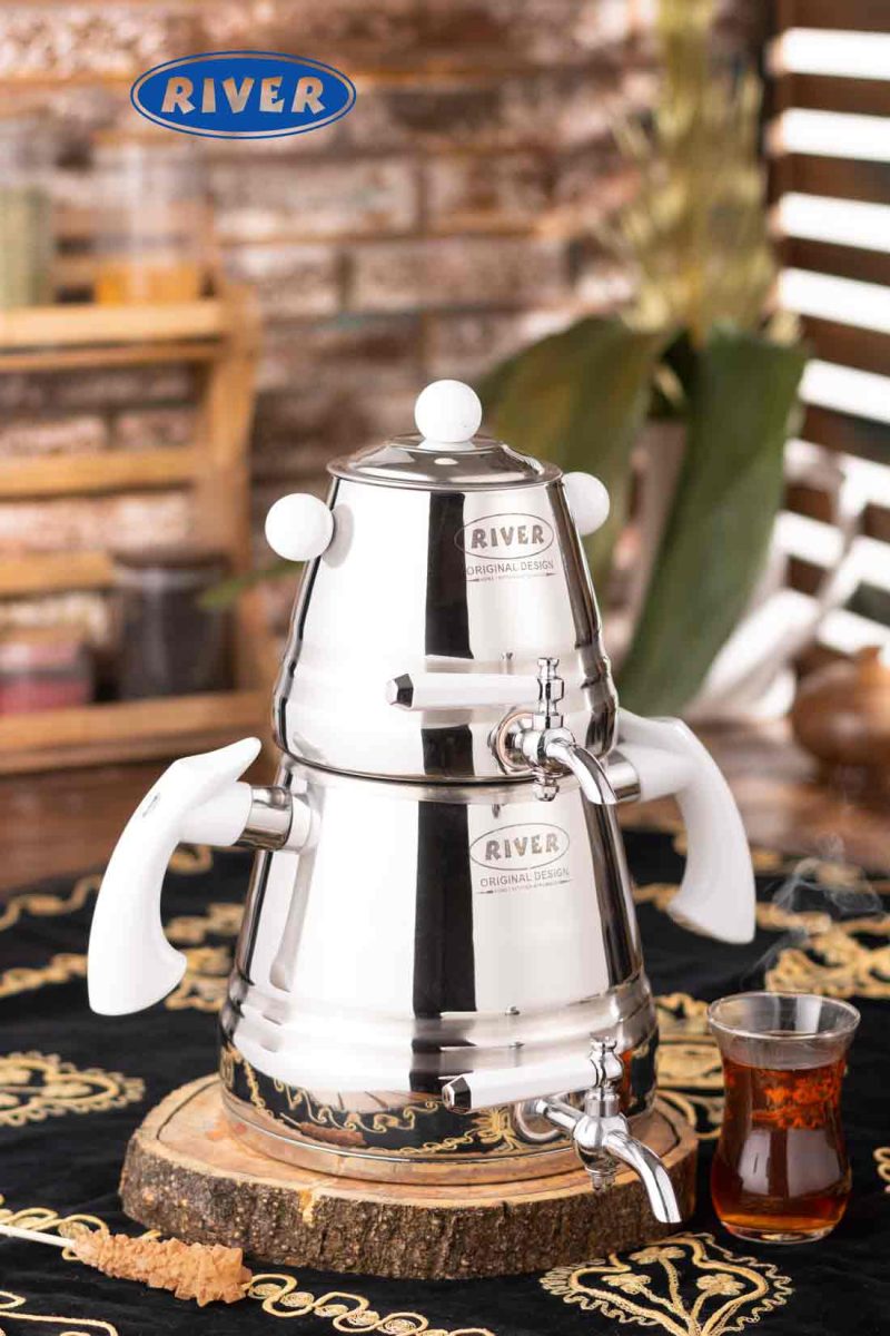 کتری قوری هرمی 3L شیردار استیل سفید